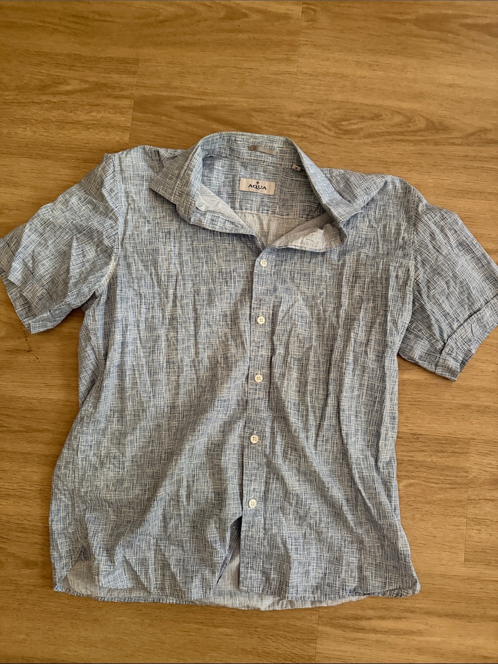 Aqua Men's Short Sleeve Button-Down Shirt in Blue Heather